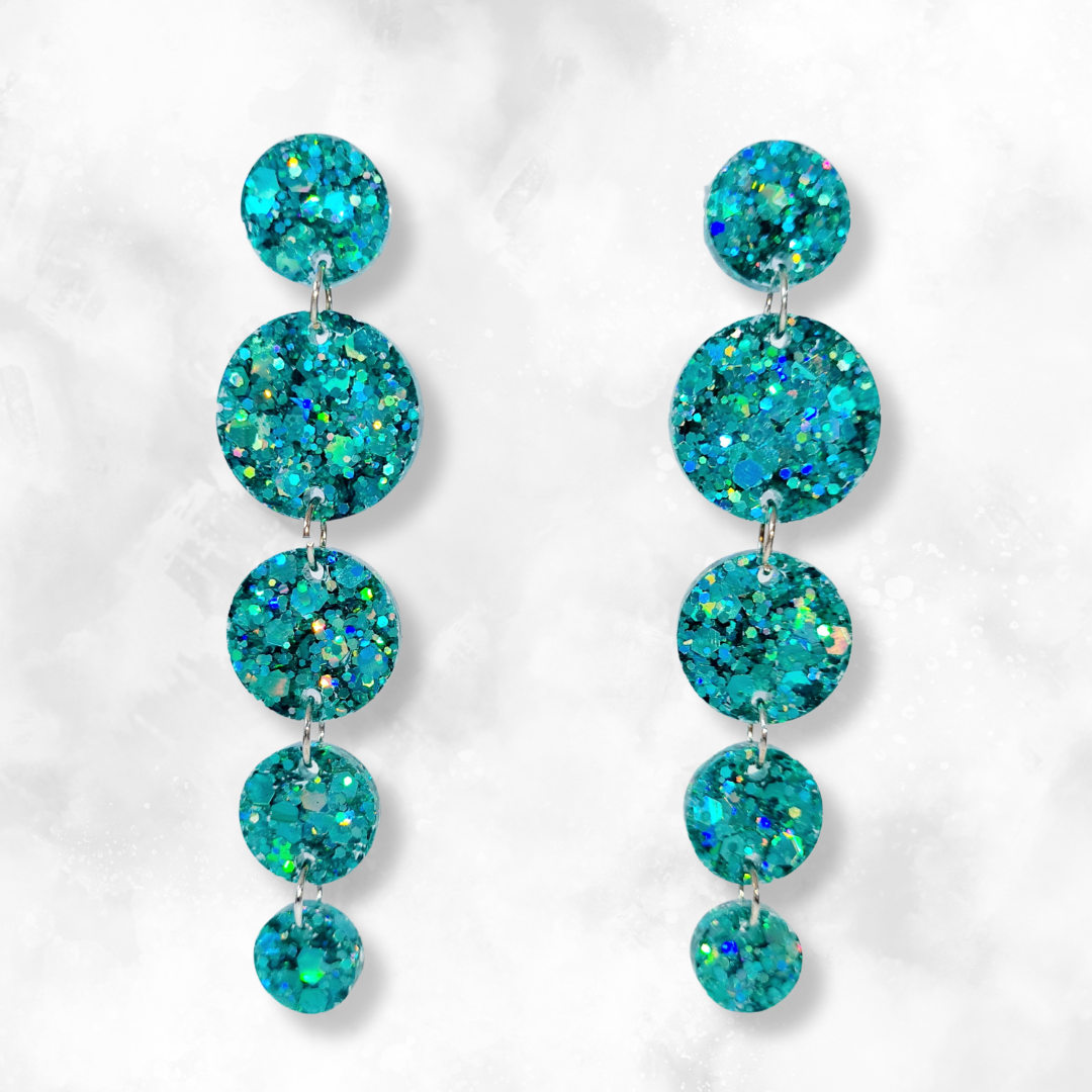 Turquoise Circle Cascade Sparkle Earrings