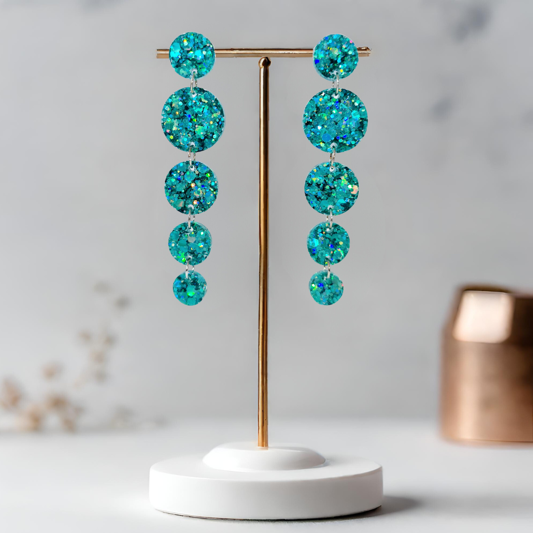 Turquoise Circle Cascade Sparkle Earrings