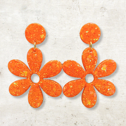 Neon Orange “Gwen” Sparkle Earrings