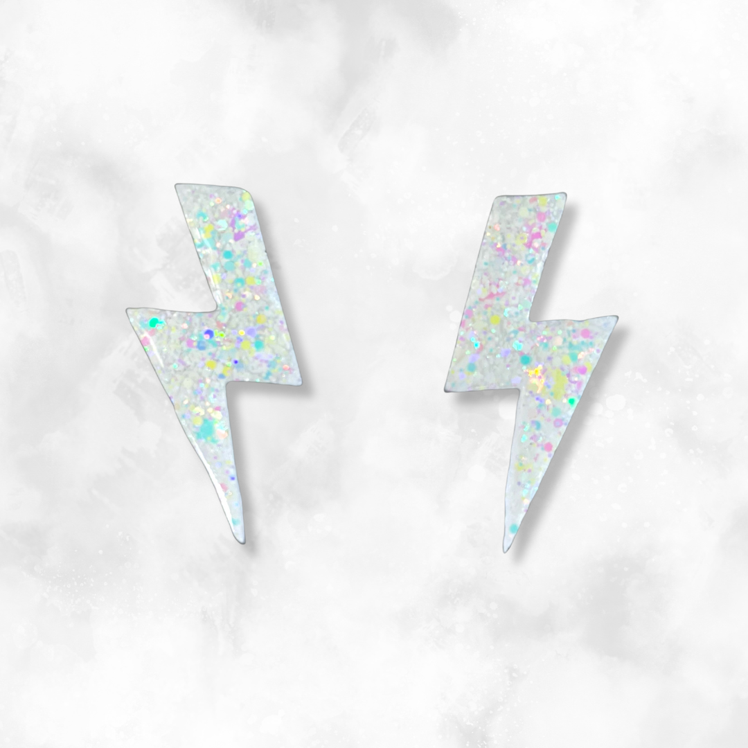 White Lightning Bolt Sparkle Earrings