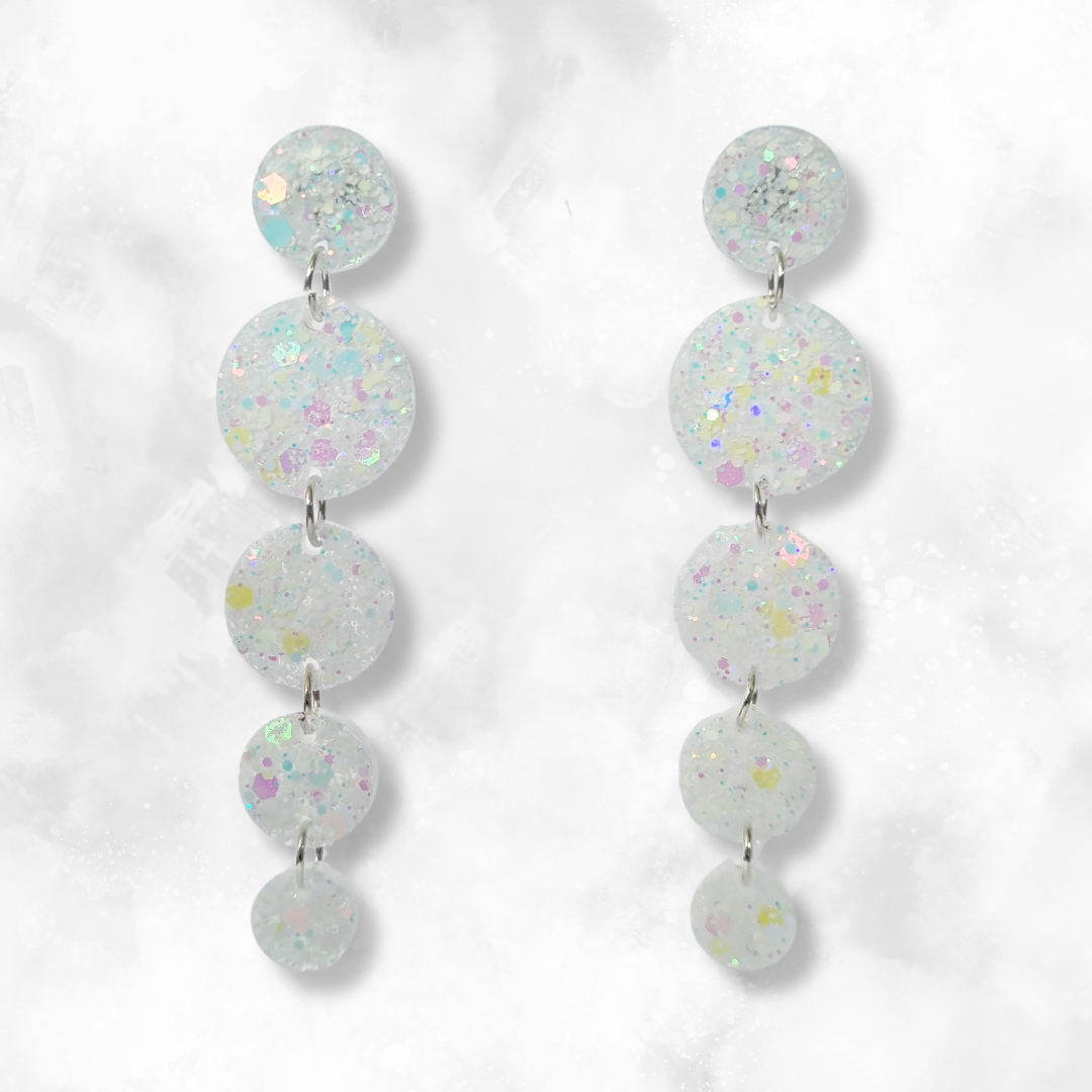 White Circle Cascade Sparkle Earrings