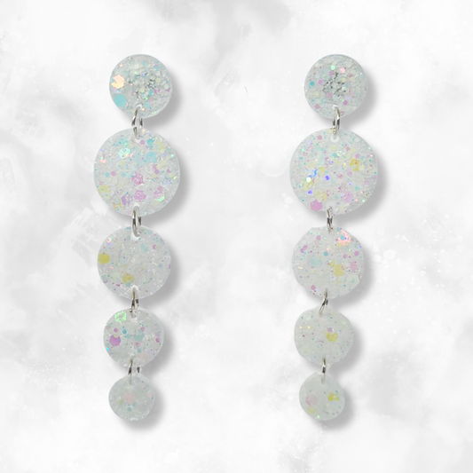 White Circle Cascade Sparkle Earrings