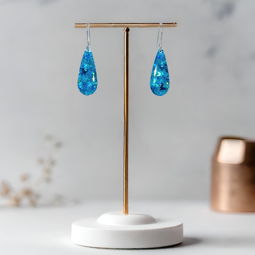 Aqua Teardop Sparkle Earrings