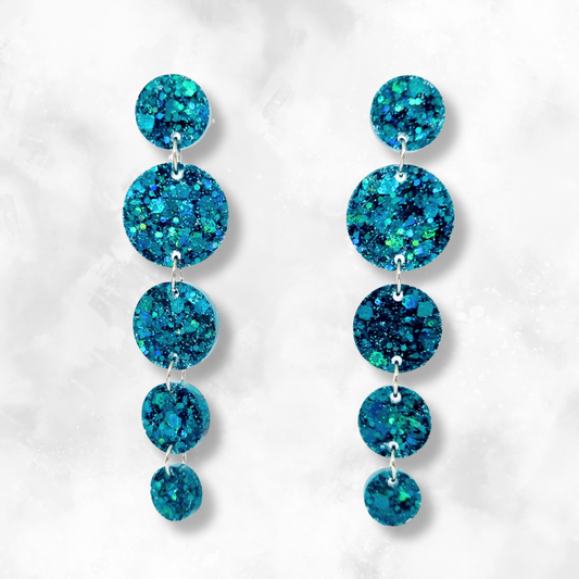 Aqua Circle Cascade Sparkle Earrings