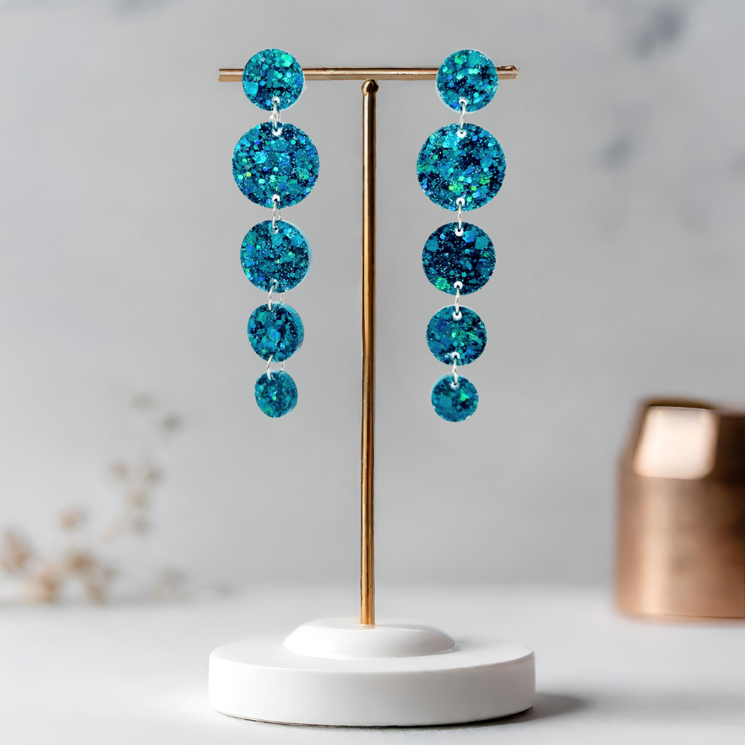 Aqua Circle Cascade Sparkle Earrings