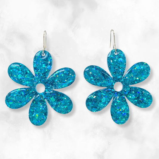 Aqua Flower Sparkle Earrings