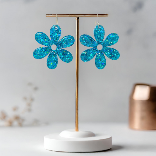 Aqua Flower Sparkle Earrings