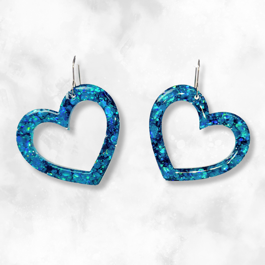 Aqua Heart Sparkle Earrings