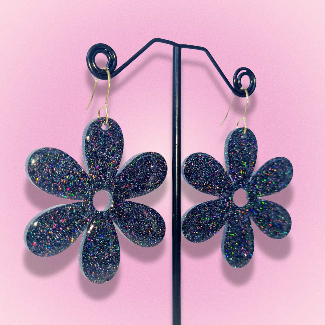 Black Flower Sparkle Earrings