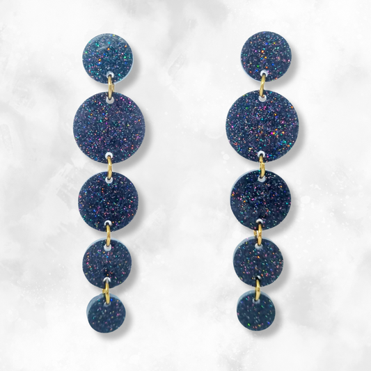 Black Circle Cascade Sparkle Earrings