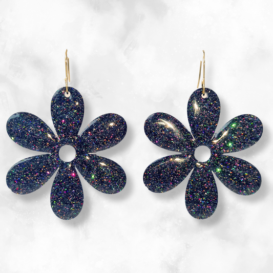 Black Flower Sparkle Earrings