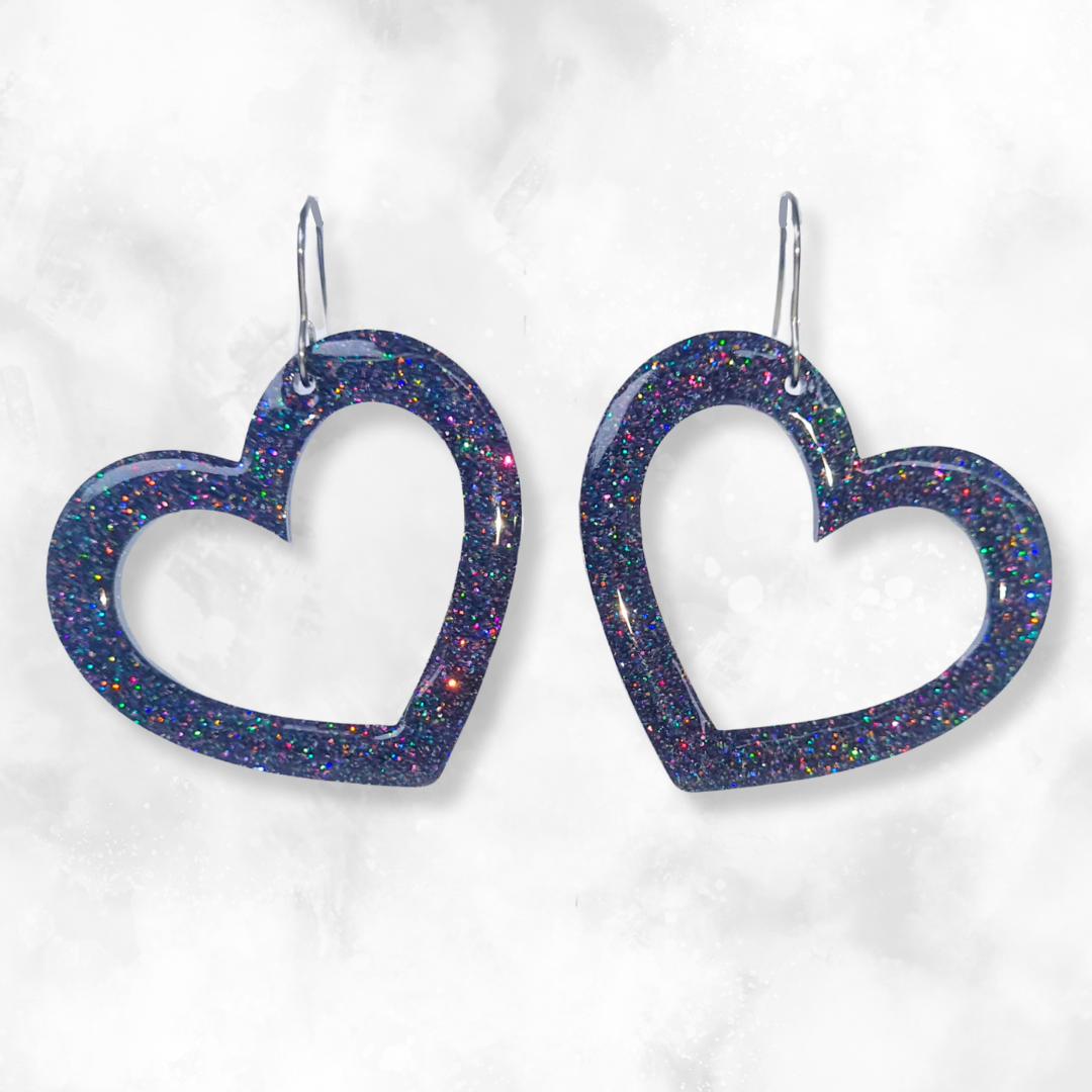 Black Heart Sparkle Earrings