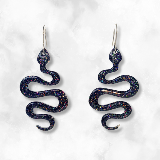 Black Snake Sparkle Earrings