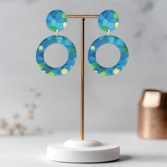 Blue & Green Earrings - Double Circles
