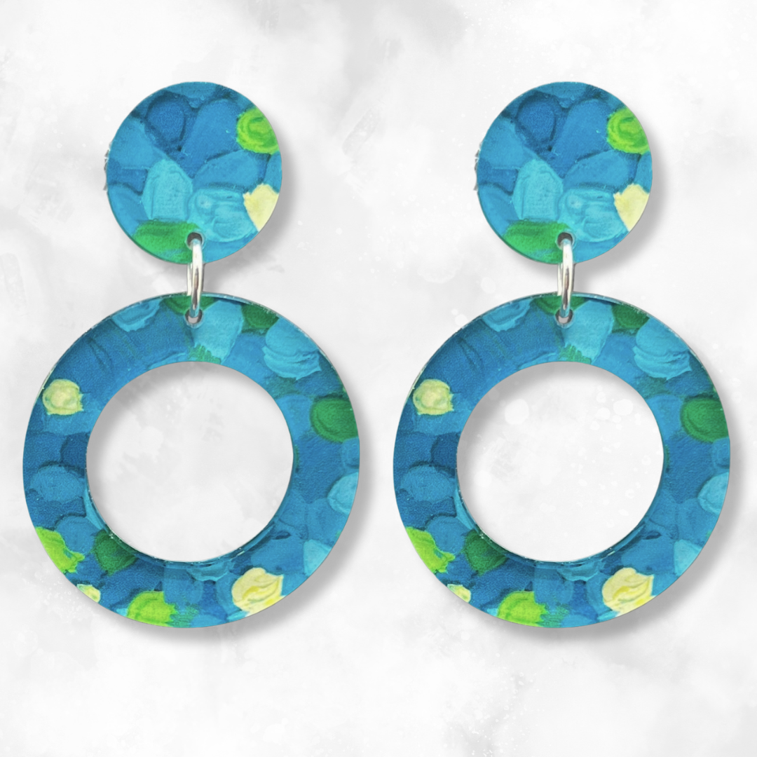 Blue & Green Earrings - Double Circles