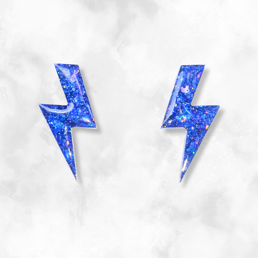 Dark Blue Lightning Bolt Sparkle Earrings