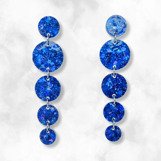 Dark Blue Circle Cascade Sparkle Earrings