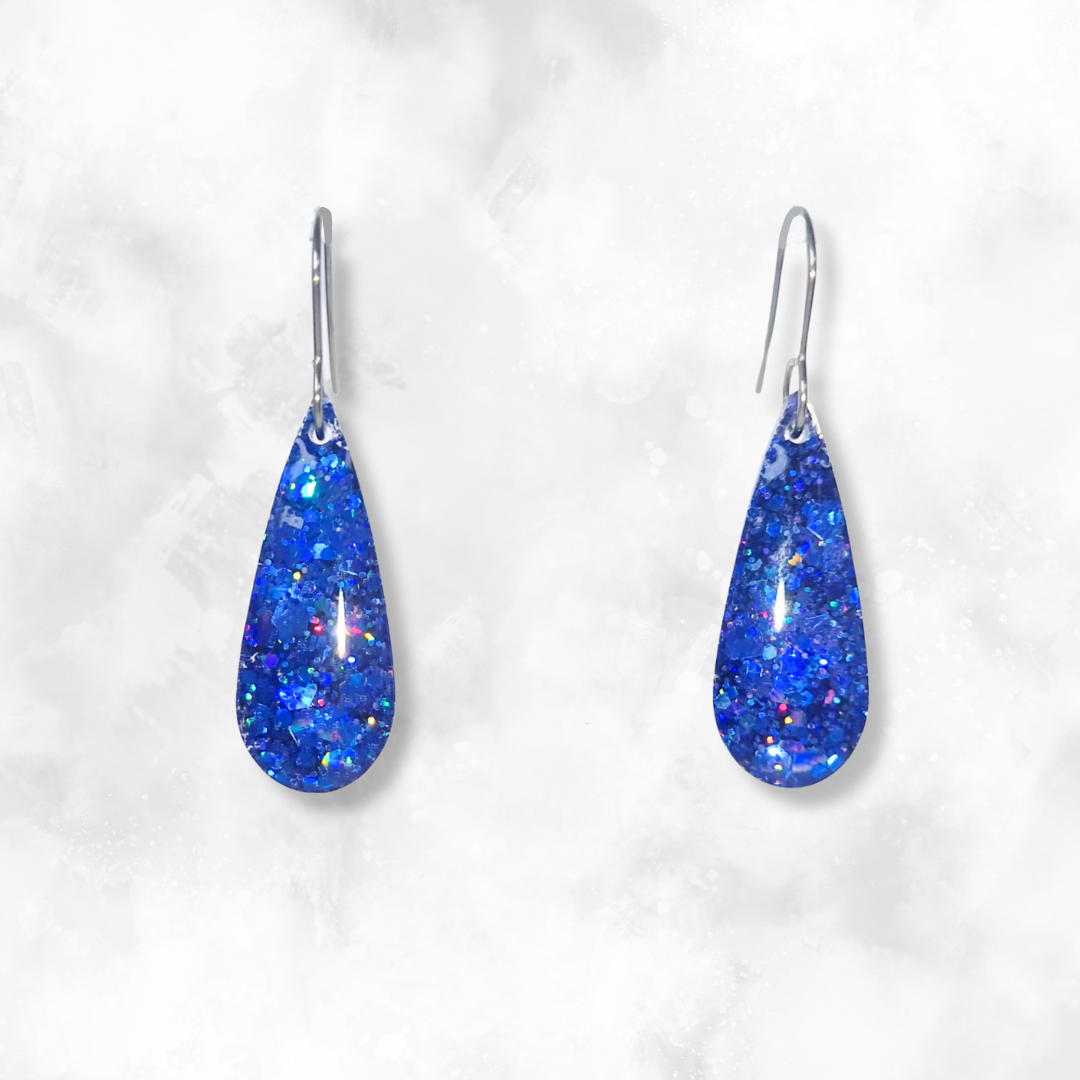 Dark Blue Teardop Sparkle Earrings