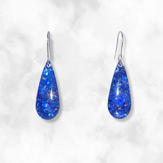 Dark Blue Teardop Sparkle Earrings