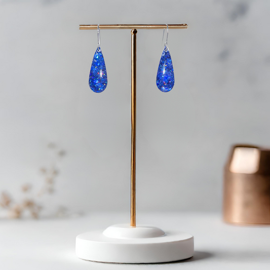 Dark Blue Teardop Sparkle Earrings