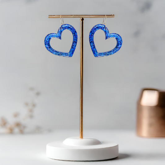 Dark Blue Heart Sparkle Earrings