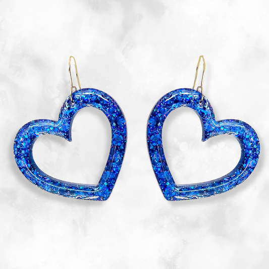 Dark Blue Heart Sparkle Earrings