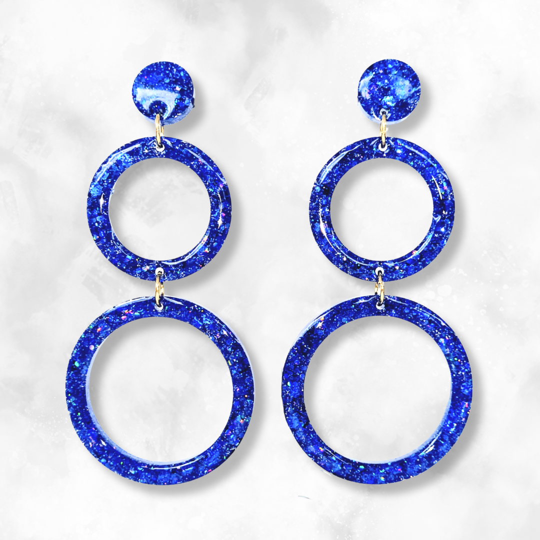 Dark Blue Retro Circle Sparkle Earrings