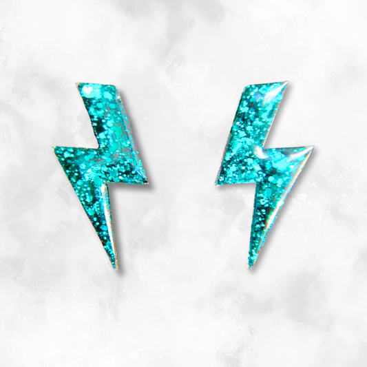 Emerald Lightning Bolt Sparkle Earrings