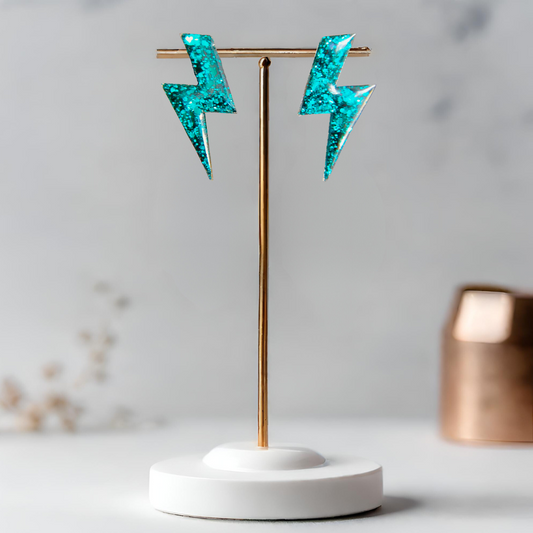 Emerald Lightning Bolt Sparkle Earrings