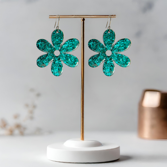 Emerald Flower Sparkle Earrings