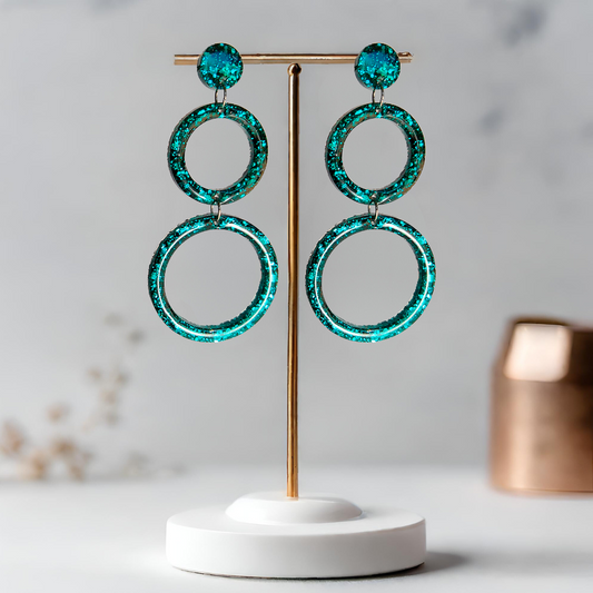 Emerald Retro Circle Sparkle Earrings