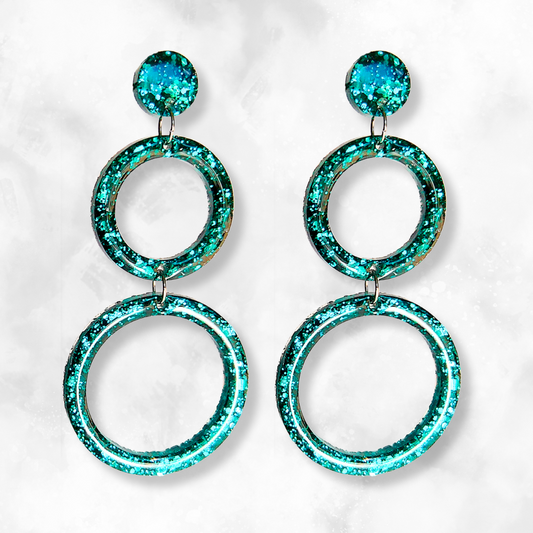 Emerald Retro Circle Sparkle Earrings