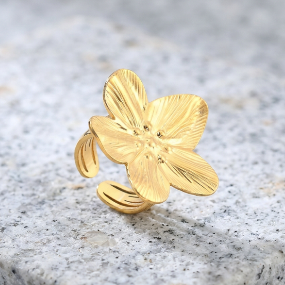 Gold Flower Ring - Adjustable