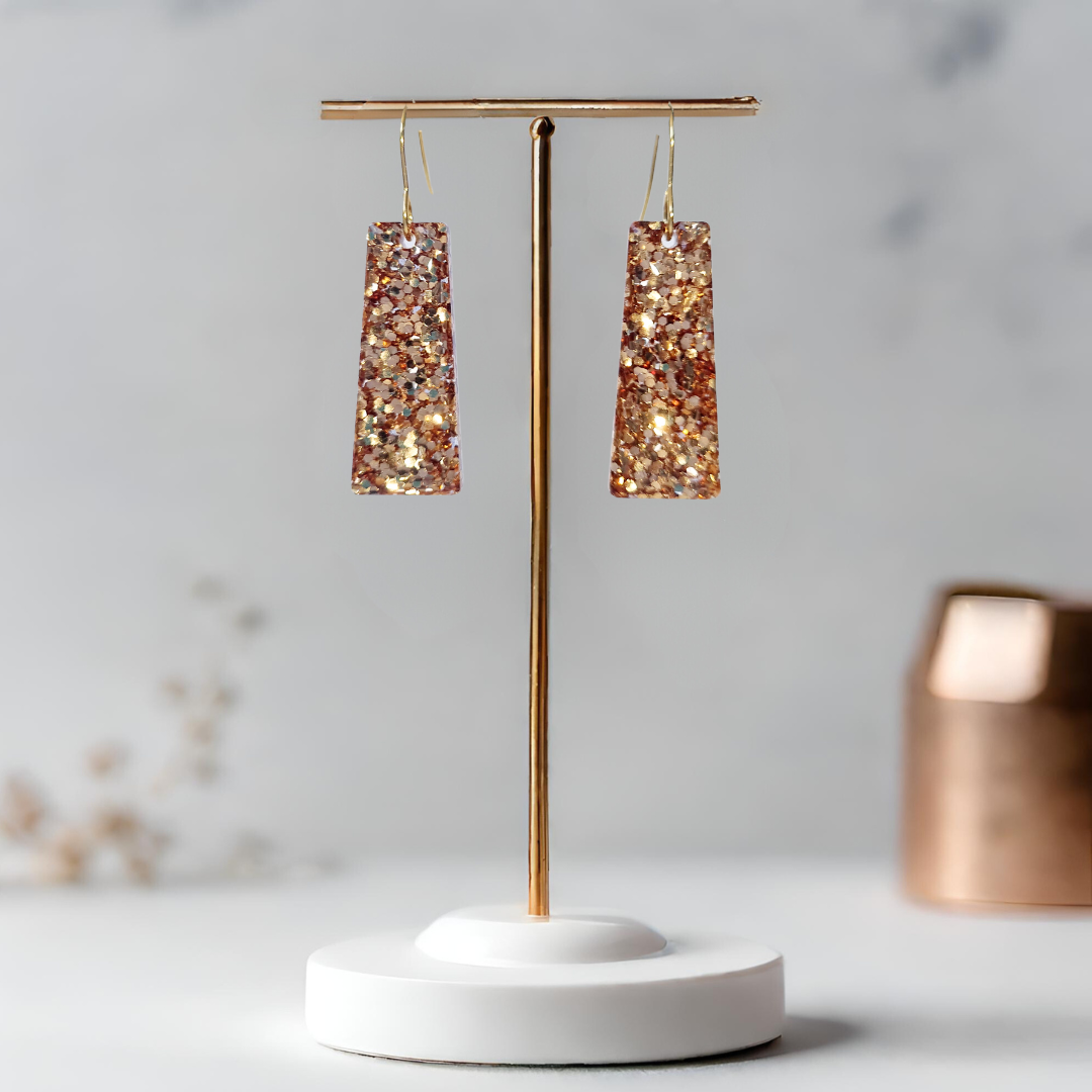 Gold Rectangle Sparkle Earrings