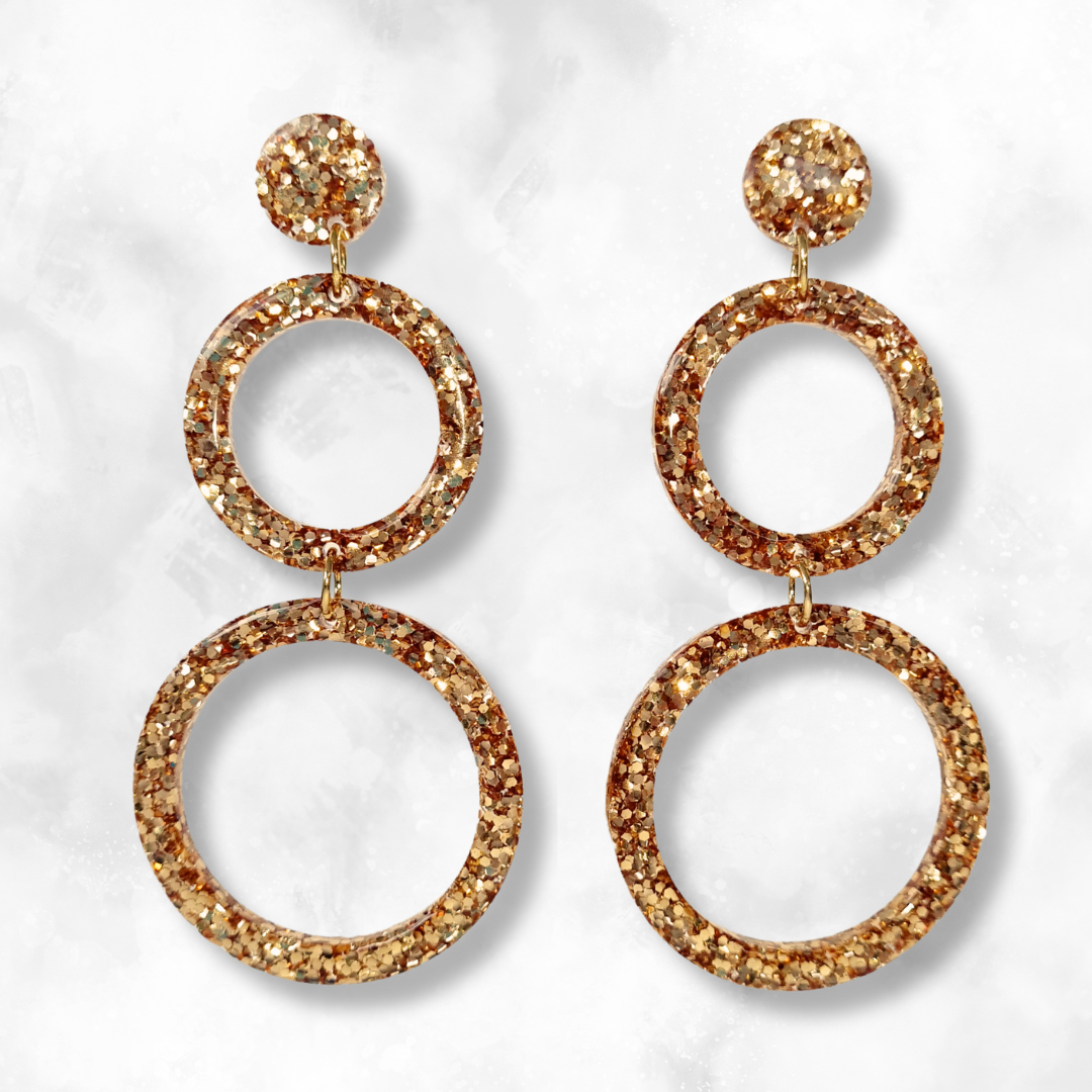 Gold Retro Circle Sparkle Earrings