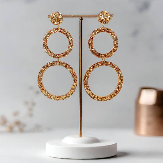 Gold Retro Circle Sparkle Earrings