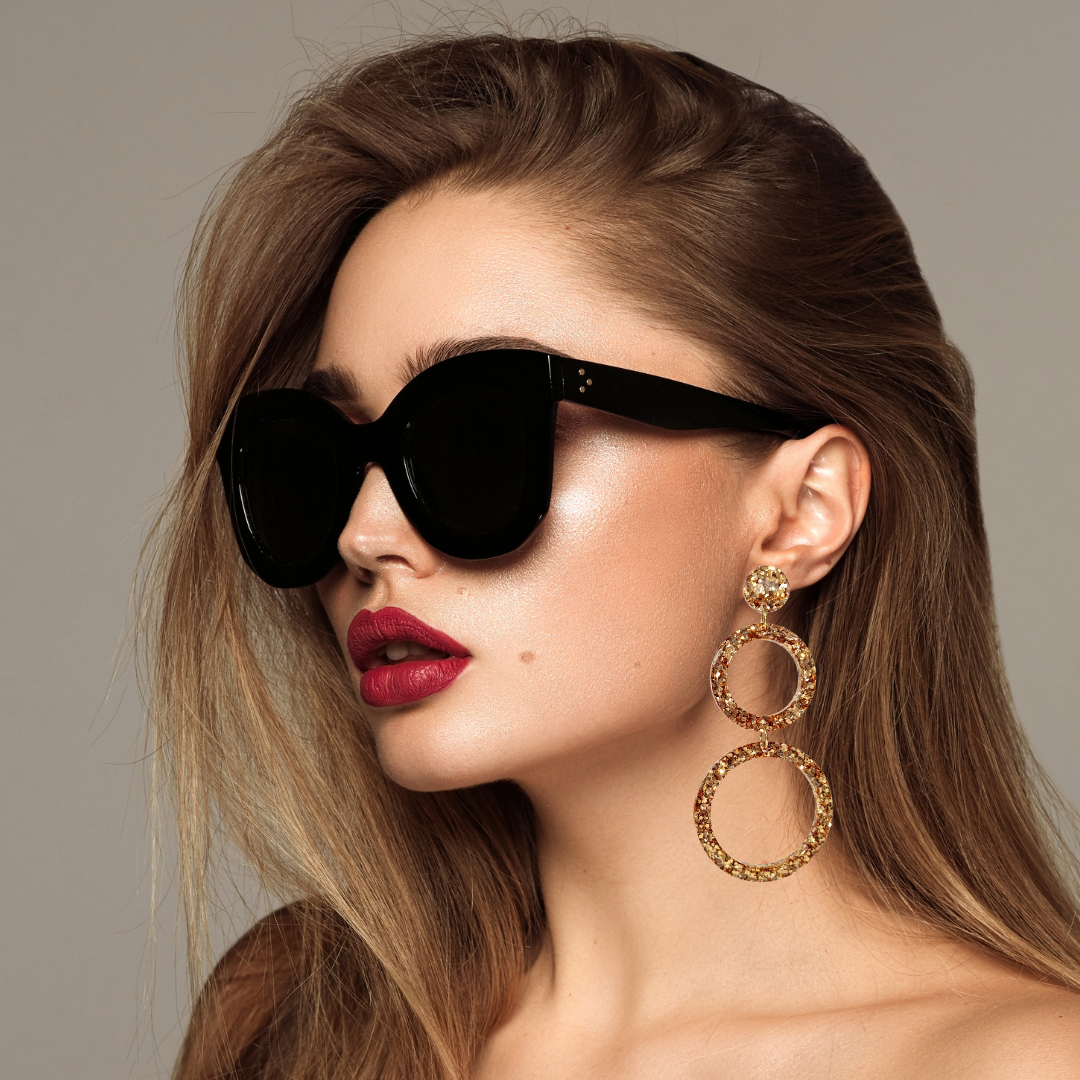 Gold Retro Circle Sparkle Earrings