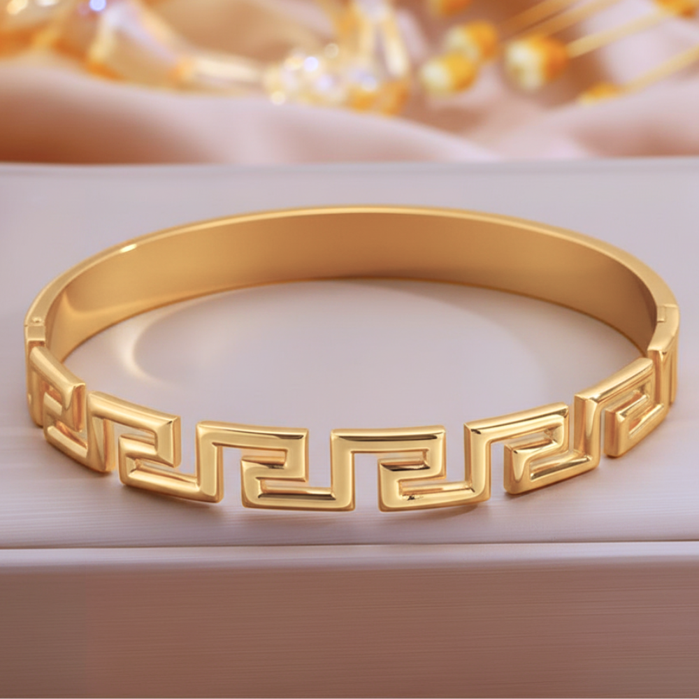 Greek Key Bangle - Gold