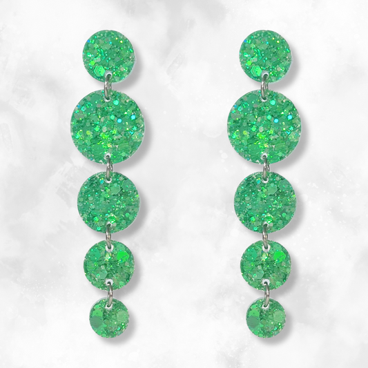 Green Circle Cascade Sparkle Earrings