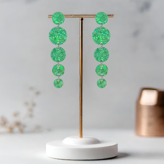 Green Circle Cascade Sparkle Earrings