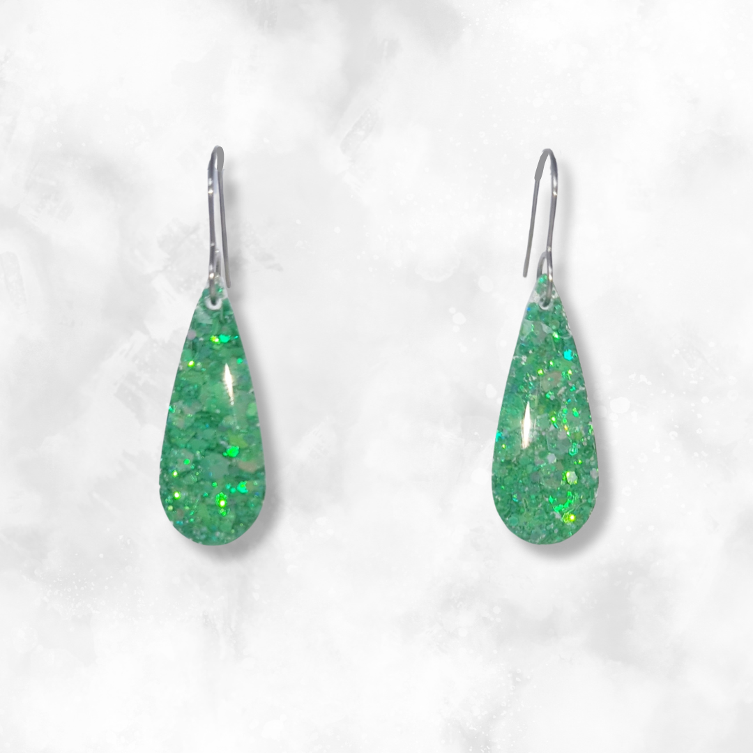 Green Teardop Sparkle Earrings