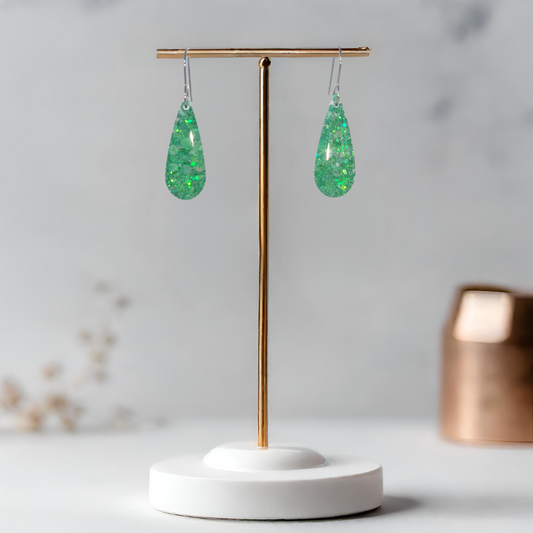 Green Teardop Sparkle Earrings