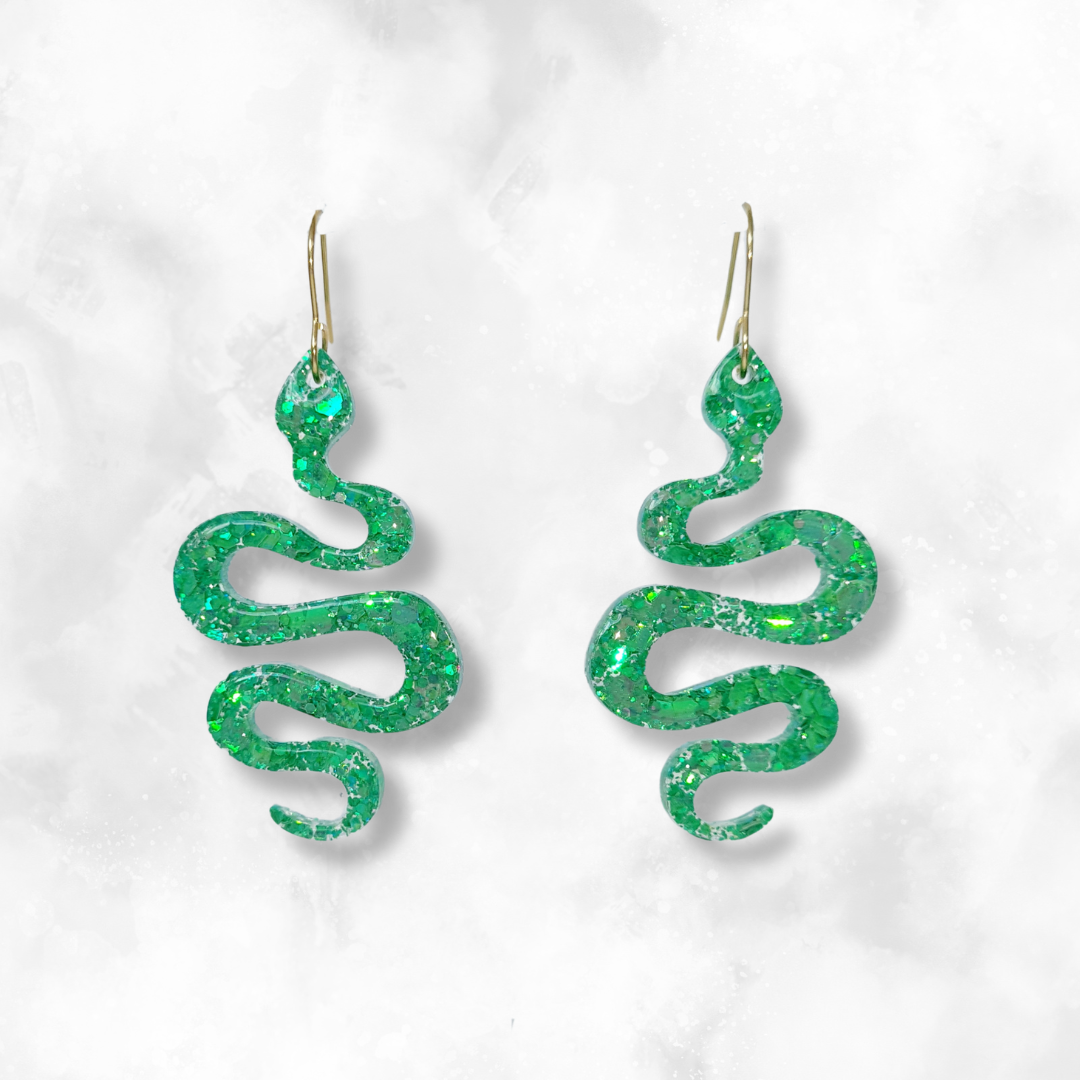 Green Snake Sparkle Earrings