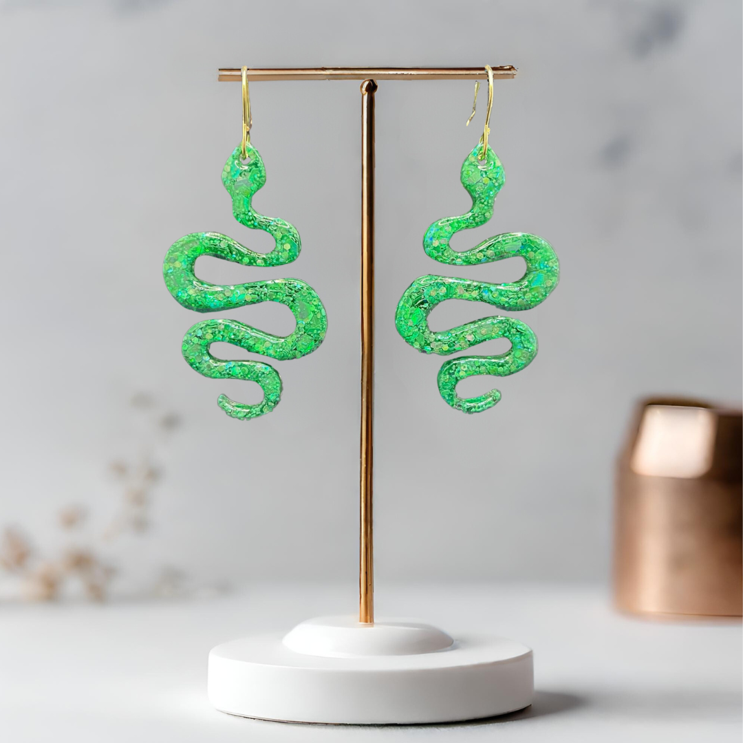 Green Snake Sparkle Earrings