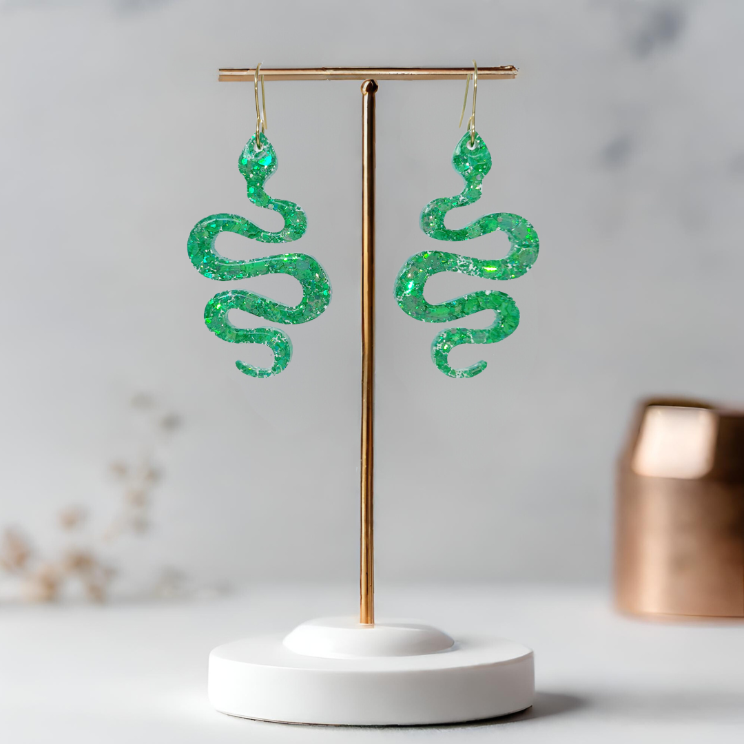 Green Snake Sparkle Earrings