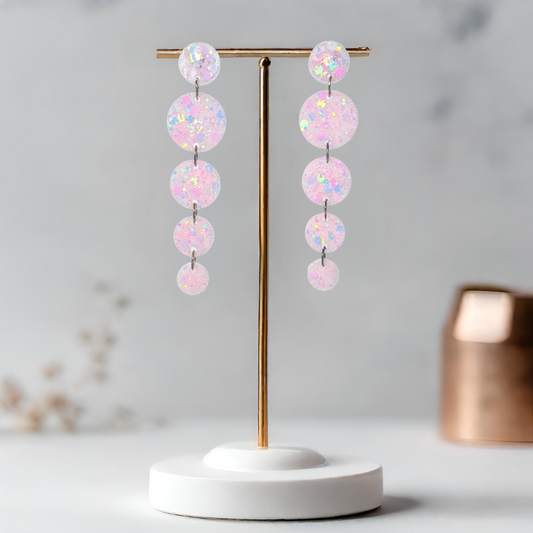 Light Pink Circle Cascade Sparkle Earrings