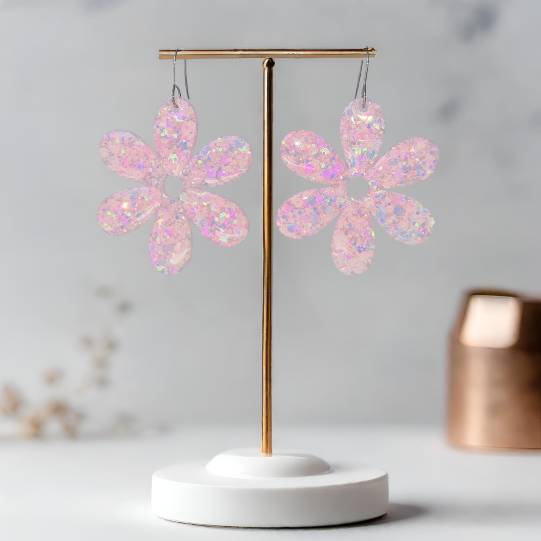 Light Pink Flower Sparkle Earrings