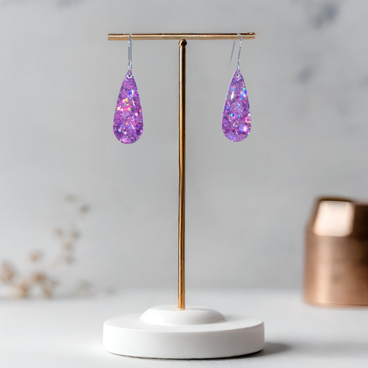 Lilac Teardop Sparkle Earrings