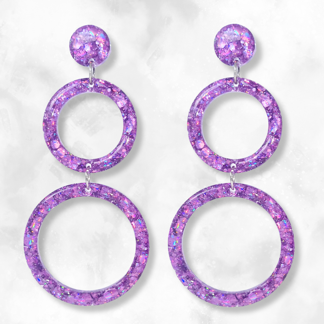 Lilac Retro Circle Sparkle Earrings