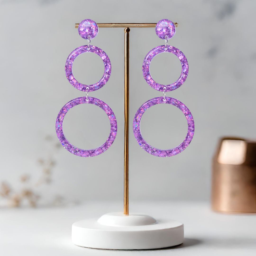 Lilac Retro Circle Sparkle Earrings